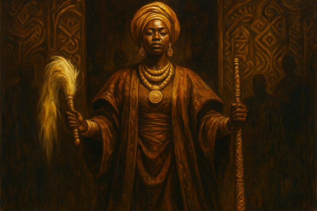 ChatGPT Image Dec 1, 2025, 07_24_41 PM Yoruba woman holding irukere, representing cultural protection.